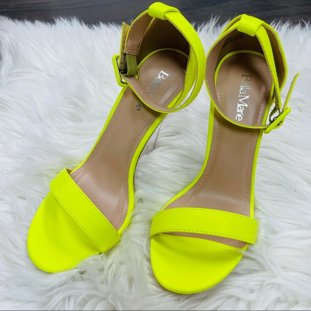 Neon Yellow Clear Wedge Sandals with Ankle Strap - Women